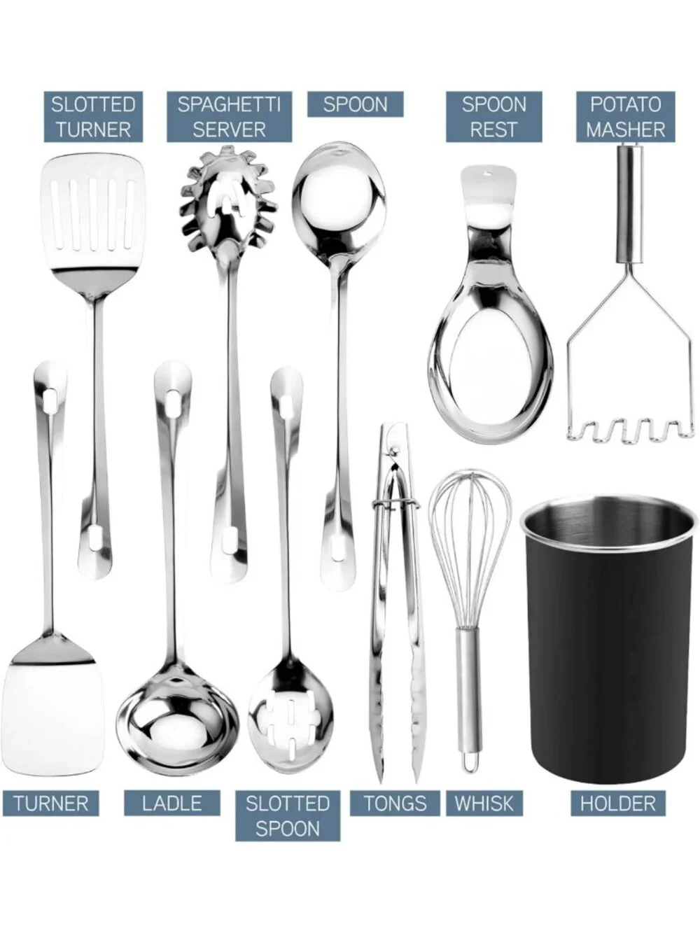 Premium Nonstick Kitchen Utensil Set - 10-Piece Heat Resistant Gadgets & Holder